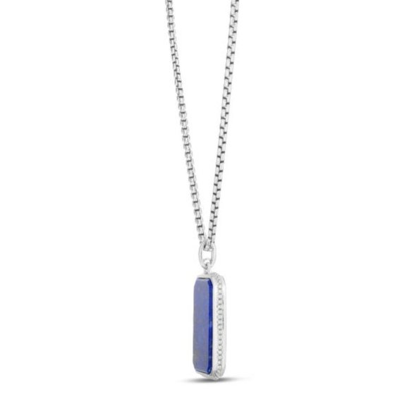 Men's Silver Lapis Tag Necklace - Picture 2 of 3